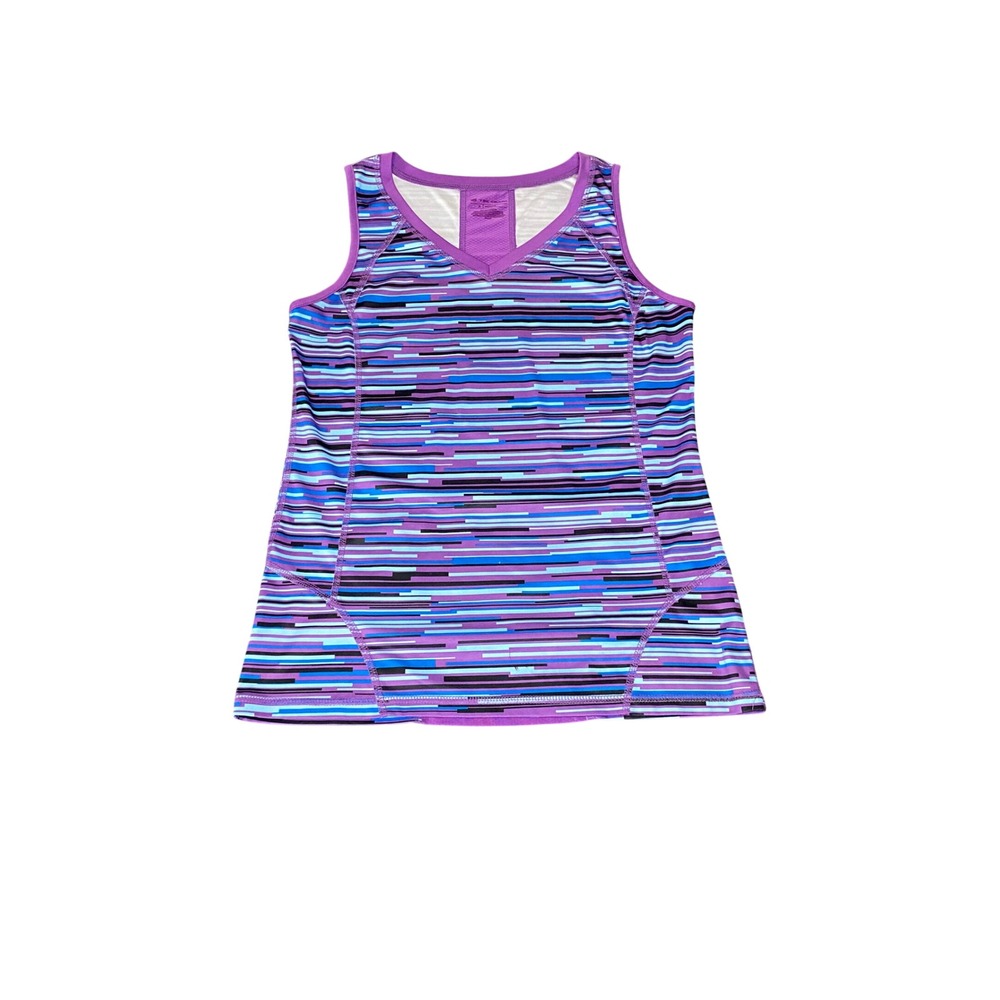 Tek Gear Womens Purple Blue Striped V-Neck Athletic Mesh Back Tank Top Size M